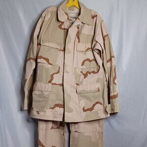 Army Military Jacket & Pants Mens Large Long Desert Sand Long Sleeve Cargo